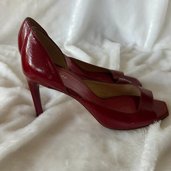 Kate Spade Red Patent Leather Pumps Womens 6.5 VTG Made in Italy Peep Toe - Picture 4 of 12